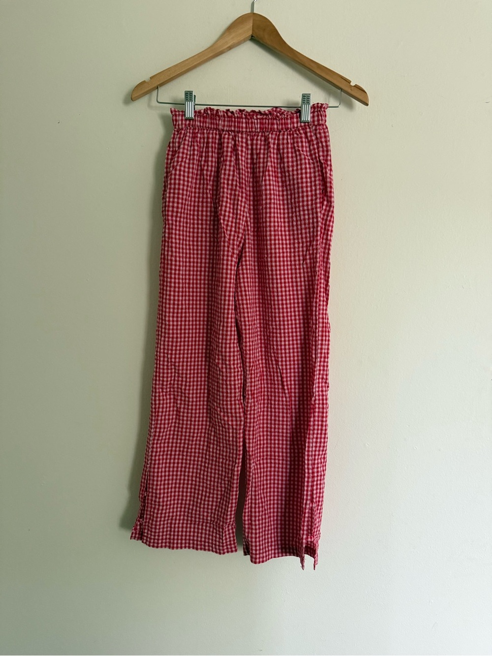 Zara Red Gingham Elastic-Waist Casual Pants